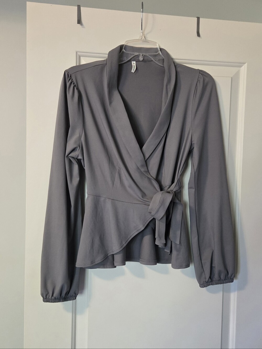 Halara Shawl Collar Wrapped Tie Side Ruffle Hem Work Blouse (Medium)